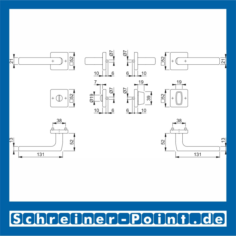 Hoppe Dallas Edelstahl Quadrat Rosettengarnitur F69 E1643Z/52KV/52KVS, 3588604, 3588621, 3588663, 3590245